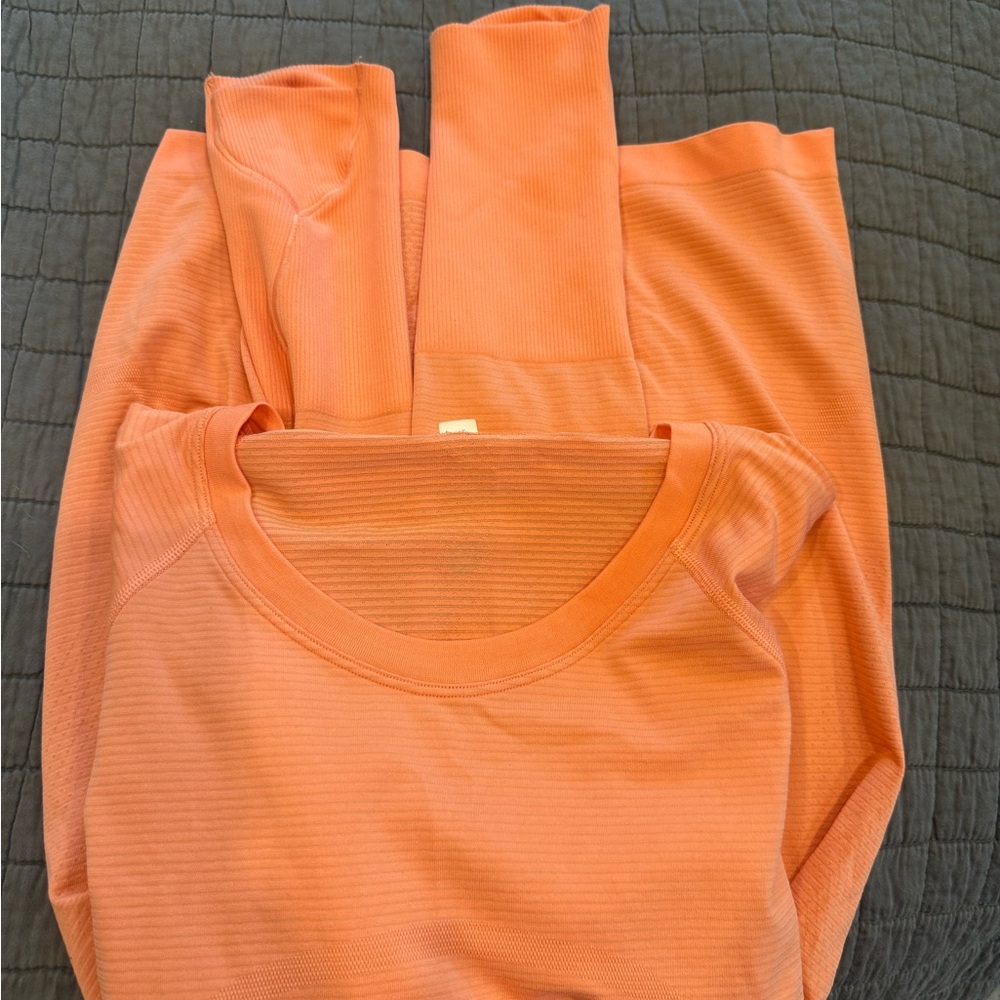 Orange Ribbed Long Sleeve Top
